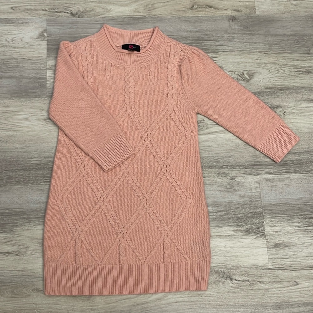 Iz Byer Girl Pink Pullover Long Sleeve Above the Knee Sweater Dress Size M 10-12